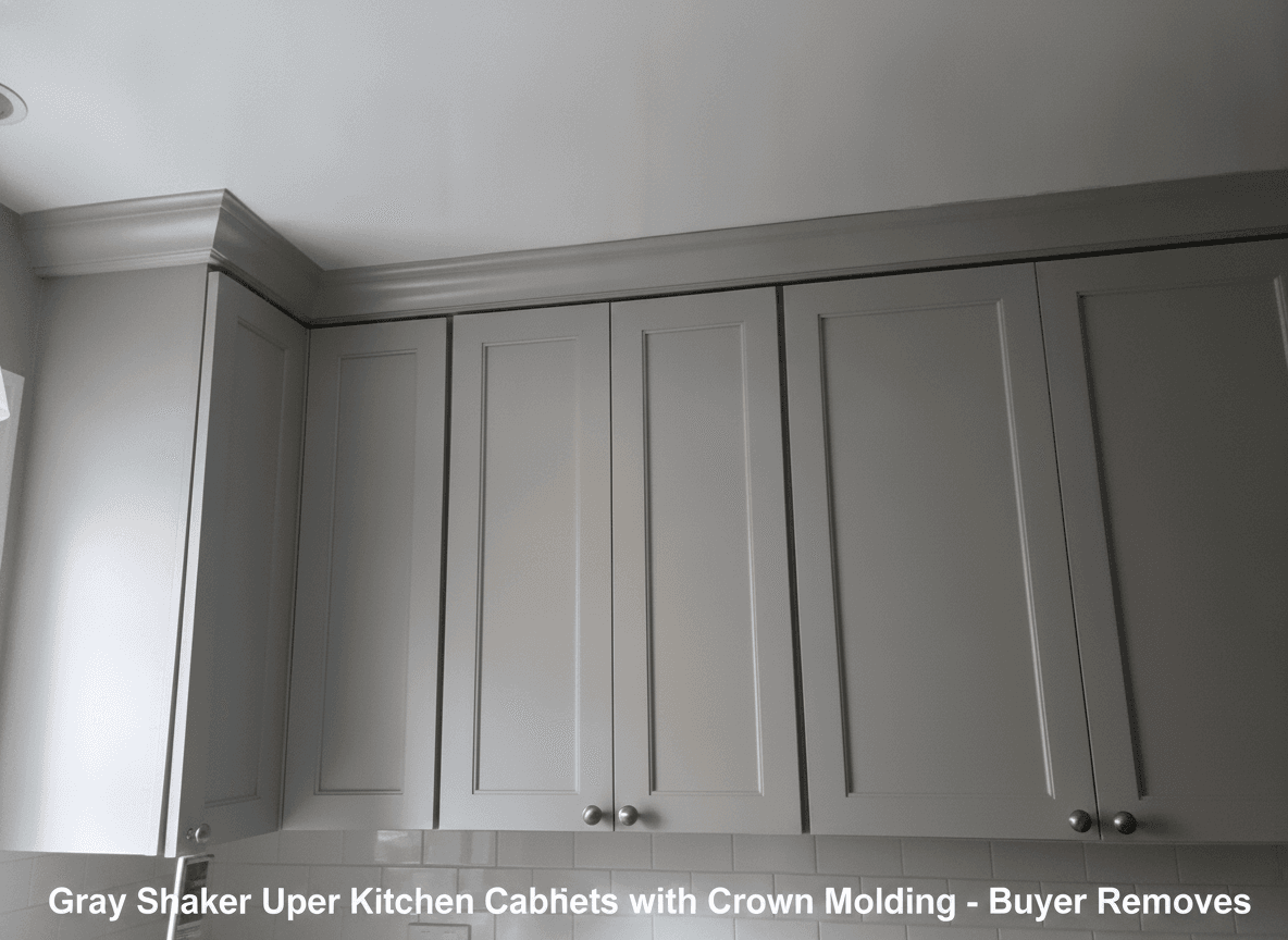 Gray Shaker Upper Kitchen Cabinets with Crown Molding - Buyer Removes