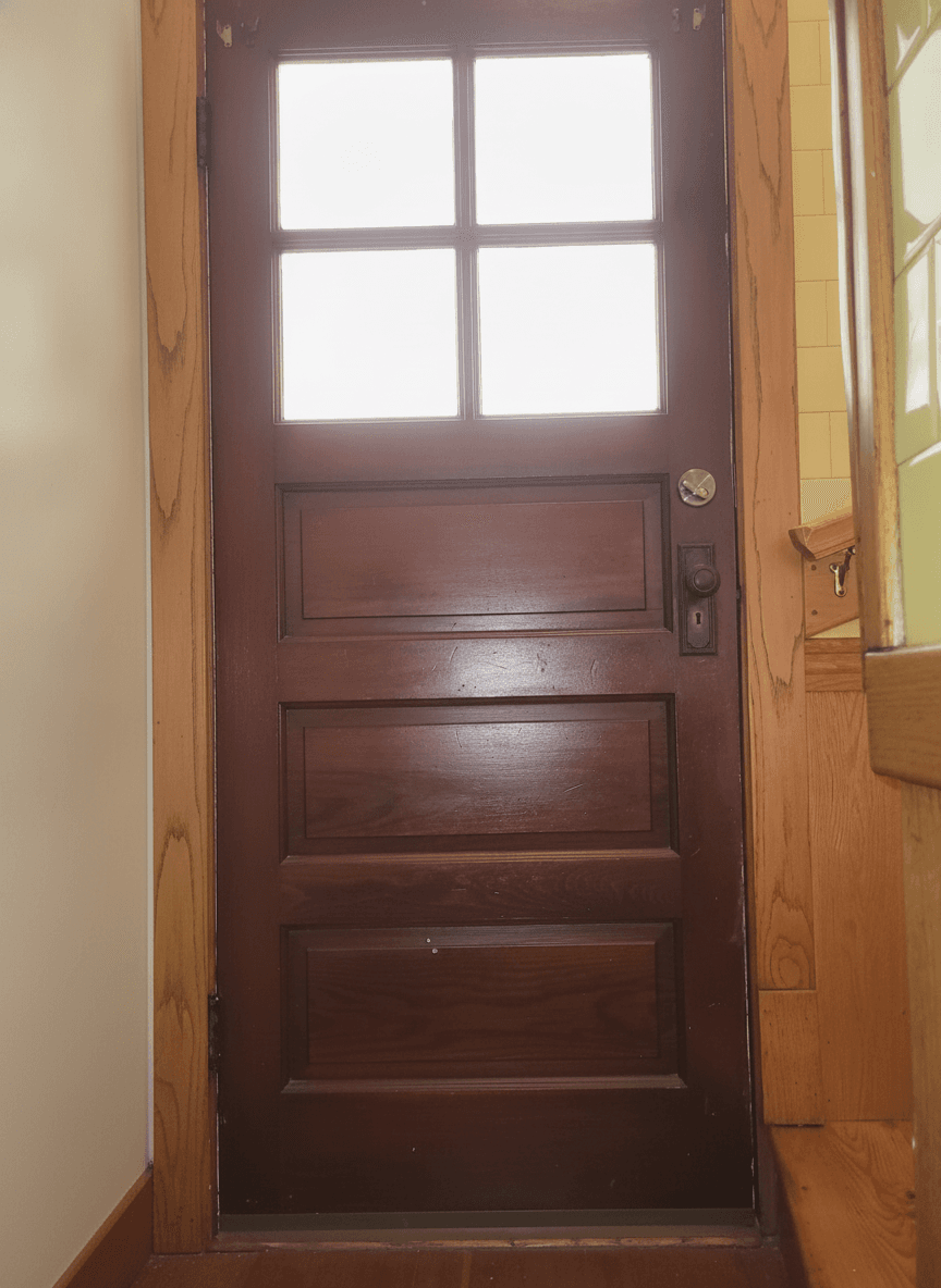 Antique 4-Lite 3-Panel Solid Wood Exterior Door, 34 x 80, White Exterior